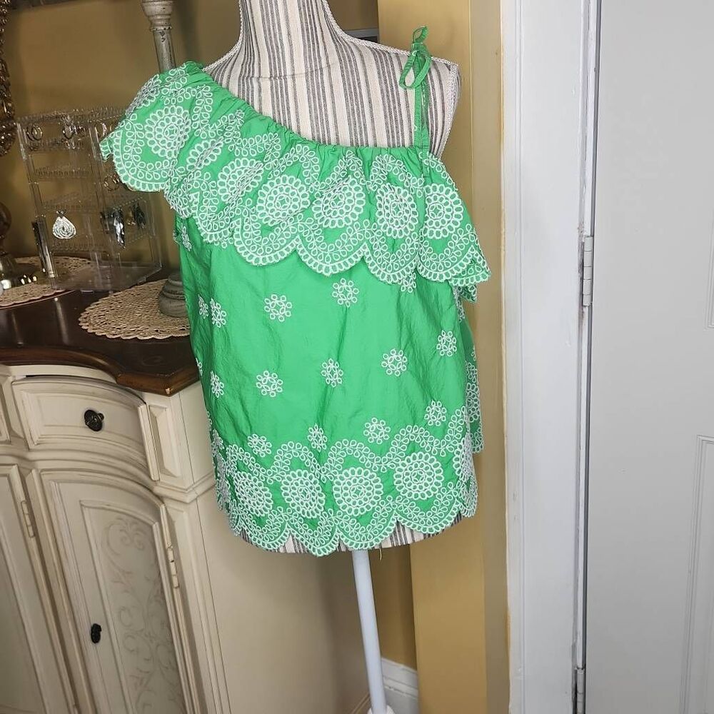 Crown & Ivy Kelly green off the shoulder ruffle blouse women's size S